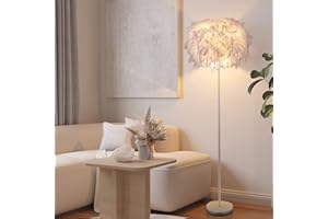 ELINKUME Lampa podłogowa LED z kloszem z piór, dekoracyjna lampa podłogowa do salonu,lampa podłogowa do sypialni w nowoczesnym stylu, słupek lampy DIY,metalowa podstawa z przełącznikiem nożnym