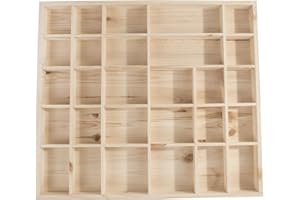 WooDeeDoo Wooden Trinket Display Shelf with 28 Compartments – Wall Mounted Shadow Box for Collectables or Crafts – Unfinished Pine Storage Cabinet with Natural Back – 45 x 40 x 3.5 cm