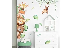 Tanlaby Animali della Giungla Adesivi da Parete Orso Leone Volpe Scimmia Stickers Muro Animali dei Cartoni Animati Stickers Murali per Asilo Nido Cameretta Bambini Camera