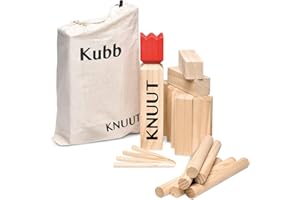 Toyfel Kubb Jeu de Quilles Finlandaises en Bois FSC ® XL et Sac en Tissu Knuut – Robuste Jeu Viking en Bois de Pin Jeu à Lancer avec 21 Éléments – Jeu Extérieur de Plein Air pour 2 à 12 Personnes