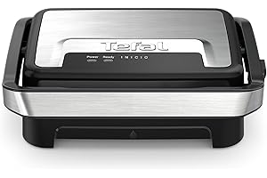 ‎TEFAL TEFAL GC270D10 Opiekacz do panini i grill Inicio Compact, 2w1, porcja dla 2 osób, szybkie nagrzewanie, 1000 W, nieprzywierające płyty, wyjmowana tacka ociekowa, pionowe przechowywanie, srebrno-czarny