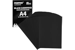 PENPRIS A4 300gsm Cartoncino Nero 60 fogli - Cartoncini Neri Fogli Neri Carta spessa e pesante per realizzare cartoline fai da te, inviti, cartoline, biglietti da visita PAC01BK060