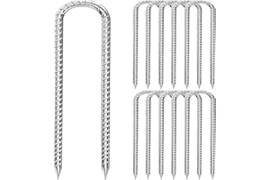 Fondlife Bodenanker,30cm Bodenpfähle,Verzinkter Stahl Bodenanker Trampolin,Bewehrungsstab Zeltheringe,Garten Pfähle,Camping Zelt Heringe. (Silber U, 14 Stück)
