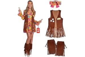 Morph Costume Hippie Donna - Vestito Anni 70 per Festa a Tema, Abito Fiore per Carnevale, Vestiti Donna per Party e Eventi