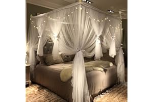 Joyreap Betthimmel mit 4 Ecken, für Mädchen und Erwachsene, königliche, luxuriöse, gemütliche Vorhänge, niedliches Prinzessinnen-Schlafzimmer, 149.9 cm Bx198.1 cm L, Full/Queensize