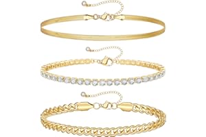 KissYan Gold Layered Ankle Bracelets for Women, Dainty 14K Gold Plated Layering Anklets Set Adjustable Trendy Cuban Link Snake Tennis Figaro Chain Ankles Summer Beach Foot Jewelry Gifts for Women