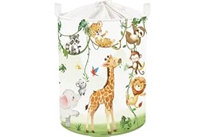 HUUMONSS Jungle Animals Baby Laundry Hamper Collapsible Clothes Kids Storage Basket Large Elephant Monkey Giraffe Boys Girls Gift Toy Box Bin for Nursery Room, Colorful, 63L