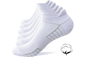 Yobenki Sports Socks for Men Women, 3/6 Pairs Thick Cushioned Ankle Socks Anti-Blister Running Socks Breathable Cotton Trainer Socks Short Athletic Socks For Men Women White/Black