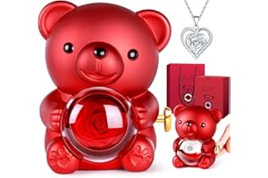 Aloskart Romantic Teddy Bear with Preserved Rose, Rose Teddy bear with Hidden Jewelry Box, Birthday Gifts for Women, Graduation Gifts for Her, Valentino Gifts for Her(White Necklace)