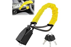 TOCMSNHG Steering Wheel Lock, Car Steering Wheel Locks, High Visibility Seat Belt Lock, Heavy Duty Anti-Theft Device Fit for Cars, SUVs, Vans, Caravans, 3 Keys (Yellow)