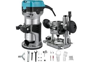 VEVOR Enrutador de Palma 2 Bases Incluidas:Inmersión y Recortador 710W 13000-33000r/min Herramienta Compacta de Enrutador de Palma de Madera Carpintero Carpintería 6 y 8mm Fresadora para Madera