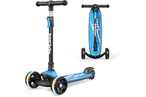 besrey Patinete para niños – Big Wheels Plegable con Luces LED Intermitentes para niños y niñas, 4 Niveles de Altura Ajustable, Tabla Ancha para niños de 2 a 8 años
