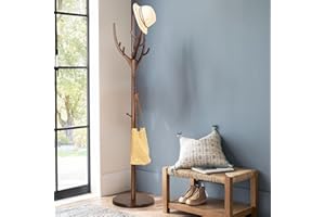 Bekrvio 183cm Wooden Coat Rack with 12 Hooks, Freestanding Tree Stand with 42cm Round Base, Branch Style, Corner Entryway Use – Brown