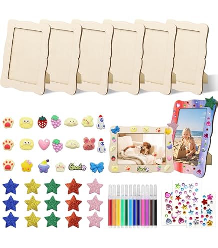 SHUESS 10 x houten fotolijst om te beschilderen, voor kinderen, fotolijst om te beschilderen, knutselset voor kinderen met kleuren en decoratie, fotolijst, knutselen, kinderverjaardag, doe-het-zelf