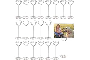 KULANNDER Table Number Card Holders, 25 Pack 3.39 Inch Tall Heart Shape Table Photo Holder Table Picture Stand Place Card Holder for Wedding Party Gatherings Office Desk Paper Memu Clips (Silver)