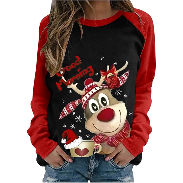 Sweat-shirt Noël Femme – Sweat Moche Et Drôle – Manches Longues – Motif Festif – Hiver Chaud Et Doux – Tissu Polyester