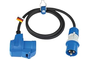 as - Schwabe Cavo di prolunga da campeggio, 1,5 m, 230 V/16 A/3 poli, spina CEE con indicatore di tensione, attacco angolare CEE, presa con contatto di protezione, cavo di prolunga per camper, IP44,