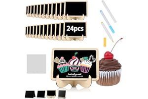 Ziamzra 24 Stück Kreidetafel Mini mit Ständer Holz Kreidetafel Aufsteller Kleine Tafeln zum Beschriften 10x7.5cm für Buffet Schilder Hochzeit Geburtstag Preisschilder Tischkarten Platzkarte Namen