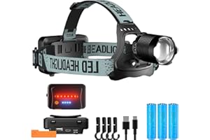 ASORT Torcia Frontale 20000 Lumen, USB Ricaricabile, 8 modalità di Illuminazione, con sensore di gesti, Batteria da 6000mAh per lavori prolungati, IPX6 Impermeabile, Ideale per Campeggio, Pesca.