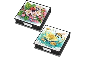 Lebartm 2Pcs Sticky Note Holder Diamond Art Painting Leather Post Note Dispenser Memo Paper Storage Box with 160 Sticky Notes Desk Office Organizer Accessories-01