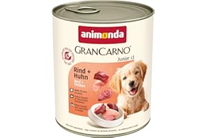 ANIMONDA VOM FEINSTEN animonda GranCarno Junior Rind + Huhn (6 x 800 g), Welpenfutter für Junge Hunde, Nassfutter für Hunde mit 100% frischen, fleischlichen Zutaten, Junior Hundefutter ohne Getreide
