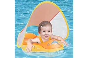 Auniq Baby Swimming Float, Inflatable Baby Swimming Pool Float with Sun Canopy for Newborn Baby Learning Swimming and Kick, Baby Pool Float Swimming Ring with Seat & Pump for Babies Aged 3-36 Months