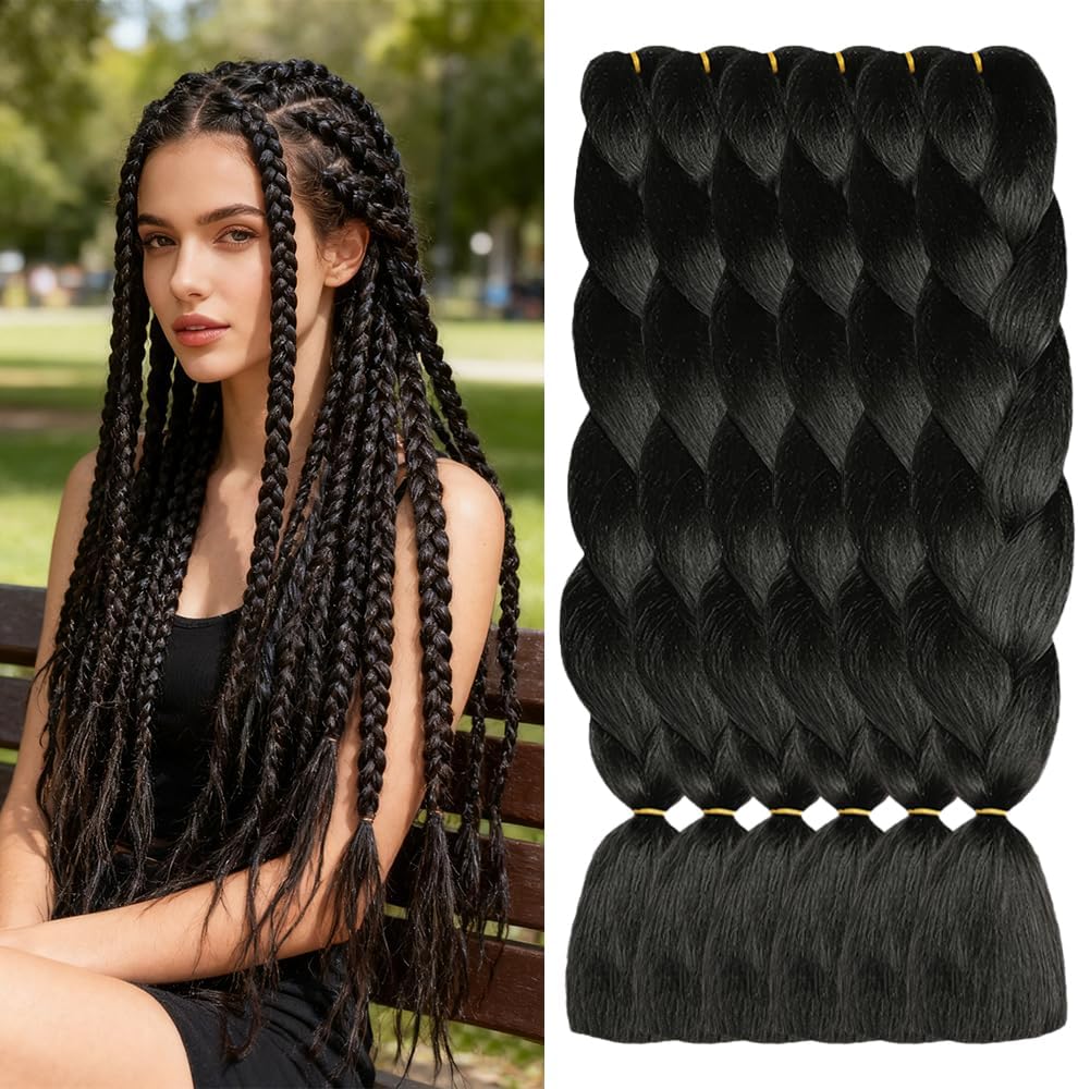 ShowJarlly 5 Piezas Negro Extensiones Pelo Africanas Trenzas, 24" Sintetico Pelo Trenzas Africanas Extensiones de Trenzado de Cabello Para Ganchillo Trenzado de Extensiones
