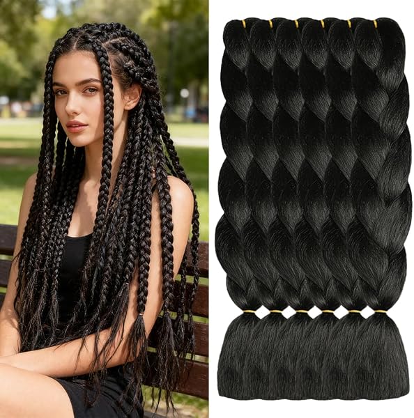 ShowJarlly 5 Piezas Negro Extensiones Pelo Africanas Trenzas, 24" Sintetico Pelo Trenzas Africanas Extensiones de Trenzado de Cabello Para Ganchillo Trenzado de Extensiones - 1
