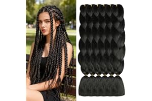 ShowJarlly 5 Piezas Negro Extensiones Pelo Africanas Trenzas, 24" Sintetico Pelo Trenzas Africanas Extensiones de Trenzado de Cabello Para Ganchillo Trenzado de Extensiones
