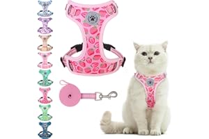 BEAUTYZOO Cat Harness and Leash Set for Walking Escape Proof, Neck Release Adjustable Harness for Kitten Puppy Small Medium Large Cats, Soft Cute Easy Control Small Cat Harness for Cats Boy and Girls