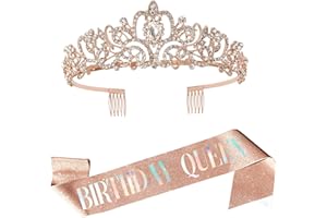 DIMETEY Geburtstag Königin Schärpe & Strass Tiara Kit - 21. 30. 40. 50. 60. Geburtstag Geschenke Geburtstag Schärpe für Frauen Geburtstag Party Supplies (Rose Gold)