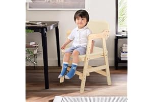 Supfine Chaise Haute en Bois, 6 Hauteurs Réglables Stable Chaise Supporte 90KG pour Bébés, Enfants et Adultes, Chaise Haute Evolutive, Assise et Repose-pieds Réglables (Beige)