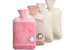 Bizcasa Worek na gorącą wodę x 2, 2 l, odporny na wyciek ciepłej wody na dłonie, ciepłe stopy i łagodzenie bólu, termofor z wyjmowaną poszewką, którą można prać (ZM - brązowy + różowy)