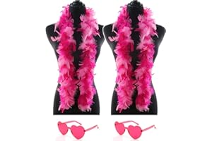 GRTLPOK db11 2 Pcs Feather Boas with Heart Rimless Sunglasses，4 ft Feather Boa Halloween Christmas Bachelor Party Pack Accessory (Pink Mix)