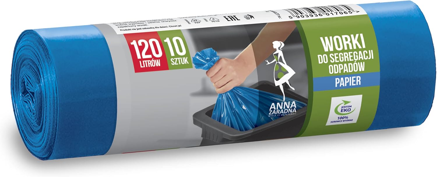 Anna Zaradna Worki z uszami do segregacji odpadów PLASTIK, METAL 120L 10szt żółte - Analyse des détails et conception