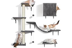 Zvonema 10-częściowa ścianka wspinaczkowa dla kota do 10 kg, hamak, most wiszący z antypoślizgowym sizalem, kolumny do drapania z sizalem, regał ścienny do zabawy z kulką pozostawiającą ślady