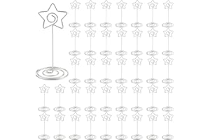 ZEONHEI 40 PCS 3.35 Inch Table Number Holders, Silver Metal Place Card Holders, Small Menu Clips Tabletop Number Holder Photo Holders for Wedding Christmas Party Memo, Star-Shaped