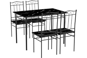 LafeuR Esszimmertisch mit 4 Stühlen, Küchentisch-Set aus Schwarze Metallbeine, Tisch und Stühle Set für Esszimmer, Küche, Wohnzimmer, Schwarzer Marmor
