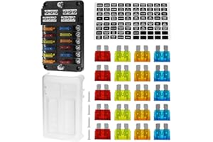 QWORK® 12-Way Fuse Block, DC 12-32V Fuse Box, Fuse Holder with Negative Bus, LED Indicator & Protective Cover, for Car, Boat, Truck