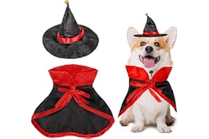 KUFAERBEAM Pet Wizard Costume Cape with Adjustable Witch Hat for Small Medium Dogs Cats - Halloween & Christmas Outfits (Red, S)