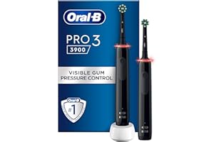 Oral-B Pro 3 2x Electric Toothbrushes For Adults, 2 Handles & 2 Cross Action Toothbrush Heads, 3 Modes with Teeth Whitening, 2 Pin UK Plug, 3900, Black