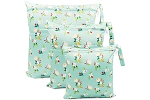 FenFang Sac à Couches Lavables, Sac Couches, 3Pcs Réutilisable Wetbag Sac Etanche Organisateur de Couches de Voyage Accrochable Double Fermeture éclair, Sac Fourre Tout pour Bébé, Plage Piscine Gym