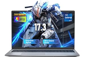 UNBHOLKK Ordinateur Portable 17,3 Pouces, 16Go RAM 512Go SSD Celeron N5095 Grande Autonomie Écran IPS 180°, PC Portable Déverrouillage Empreinte Digitale, Laptop Type C USB3.0 HDMI BT Pour Bureau Études