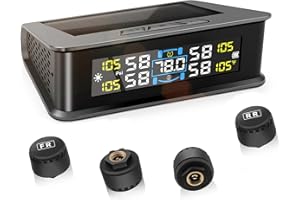 Liwogi Monitor de presión de neumáticos de coche con alarma, sistema de monitoreo de presión de neumáticos digital TPMS, herramienta de monitoreo de presión de neumáticos de energía solar 0psi-99psi/5