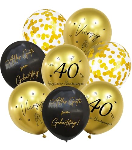 Oblique Unique Konfetti Luftballons 15 Stück – Silvester Deko, Schwarz & Gold, Ca. 25–30 Cm