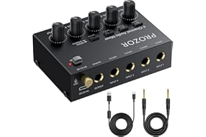 PROZOR Mezclador Audio 4 Canales Compacto USB-C - Control Volumen Independiente, 4 Entradas/Salidas 6,35mm, Interruptor Estéreo Mono, Bajo Ruido para Micrófono Guitarra Bajo DJ Streaming Grabación