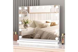 ADDCOLOR Hollywood Vanity Mirror with Lights, Vanity Mirror with USB Charging Port, 15 LED Lights and 3 Adjustable Lighting Modes, Mirror with Light (58 x 12 x 46 cm)
