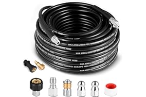 Hlieeosfcn 30M/100 FT Pressure Washer Hose,5800 PSI Pressure Washer Drain Pipe Hose Cleaning Kit with Jet Nozzle and Rotating Jet Nozzle,400 Bar Drain Jetting