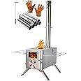 LAMA Tent Stove, Folding Stainless Steel Tent Wood Stove with Stainless Wall Chimney Pipes & Sides, Portable Wood Burner Stove for Heating Cooking Tents Shelter Garden Camping, Silver
