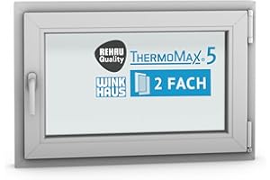 ThermoMax 5 Classic Kunststoff-Fenster, Uw-Wert 1,4, BxH: 90x60cm / 900x600mm, DIN rechts (Griff links), mit 2-fach Wärme-Isolier-Verglasung, Winkhaus Sicherheitssystem & Rehau Profil